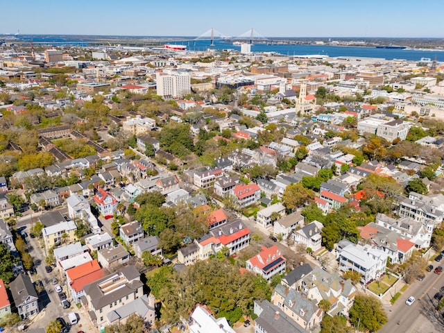11 Franklin St, Charleston, SC 29401 - aerial view of property and surrounding area with a large body of water and a notable bridge