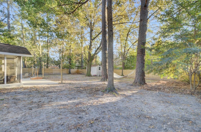 view of yard with a storage shed