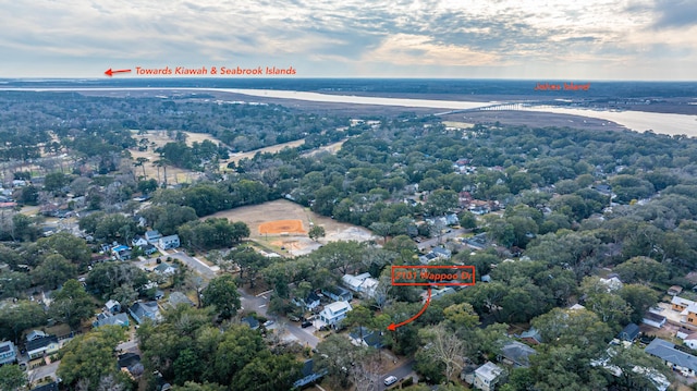 aerial view with a water view