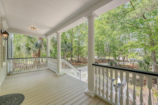 wooden terrace with covered porch