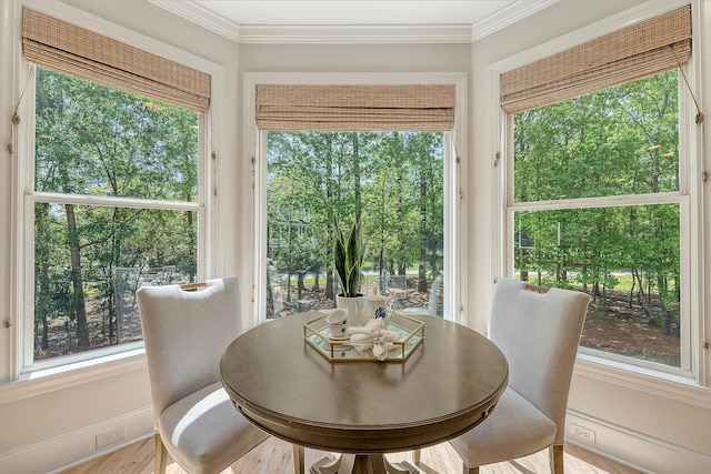 dining area with crown molding and plenty of natural light
