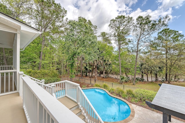 view of swimming pool featuring a fenced backyard and a fenced in pool