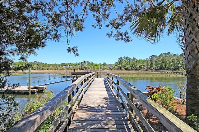 view of dock with a water view