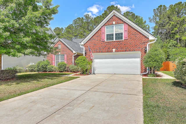 405 Decatur Dr, Summerville, SC 29486 - traditional home featuring brick siding, a front lawn, an attached garage, and concrete driveway