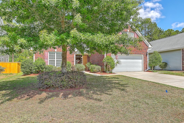 405 Decatur Dr, Summerville, SC 29486 - view of property hidden behind natural elements featuring brick siding, fence, a front lawn, concrete driveway, and an attached garage