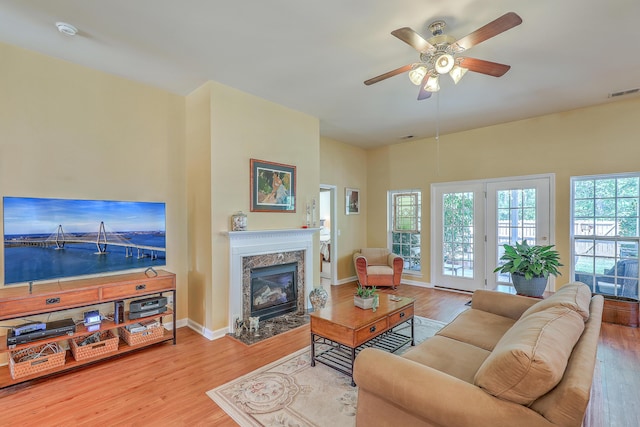 405 Decatur Dr, Summerville, SC 29486 - living room with a ceiling fan, visible vents, a wealth of natural light, and wood finished floors
