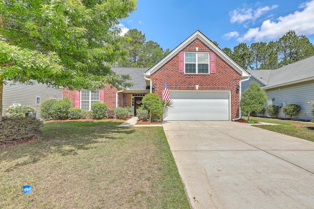 405 Decatur Dr, Summerville, SC 29486 - traditional-style home with an attached garage, concrete driveway, a front lawn, and brick siding