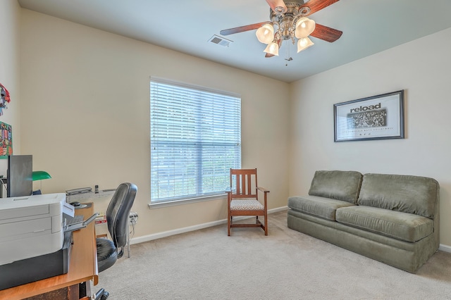 405 Decatur Dr, Summerville, SC 29486 - office area featuring visible vents, a ceiling fan, baseboards, and carpet floors