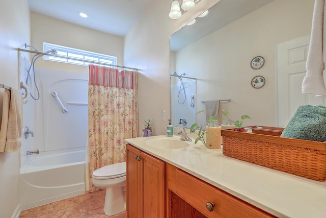 405 Decatur Dr, Summerville, SC 29486 - bathroom featuring vanity, shower / bath combo with shower curtain, and toilet