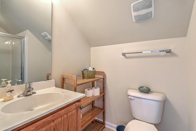 405 Decatur Dr, Summerville, SC 29486 - full bathroom featuring a stall shower, vaulted ceiling, toilet, and visible vents