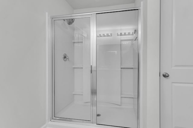 bathroom featuring a shower with door