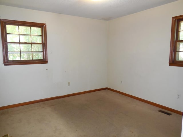 unfurnished room with carpet floors and a textured ceiling