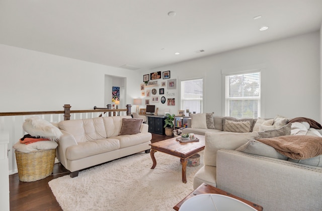 living room featuring dark hardwood / wood-style floors