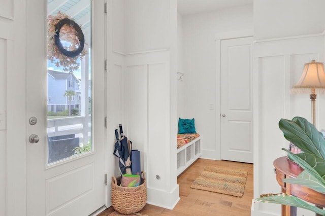 mudroom with hardwood / wood-style flooring