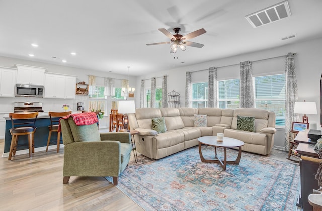 135 Cypress Preserve Blvd, Moncks Corner, SC 29461 - living room with recessed lighting, light wood finished floors, and a ceiling fan