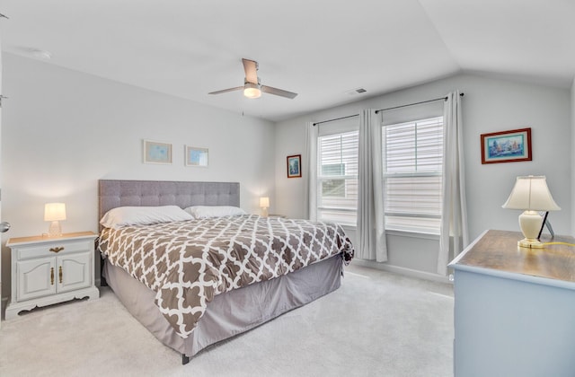 135 Cypress Preserve Blvd, Moncks Corner, SC 29461 - bedroom featuring light colored carpet, vaulted ceiling, and ceiling fan