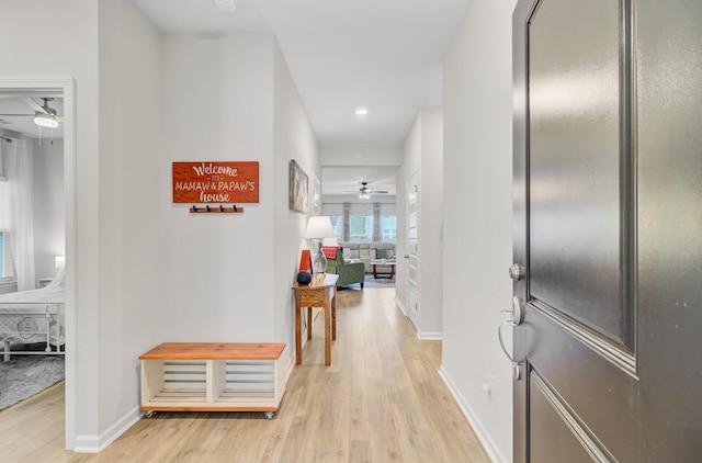 135 Cypress Preserve Blvd, Moncks Corner, SC 29461 - hallway with light wood-style flooring, baseboards, and recessed lighting