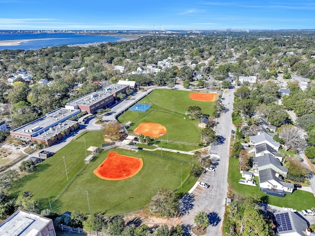 aerial view with a water view