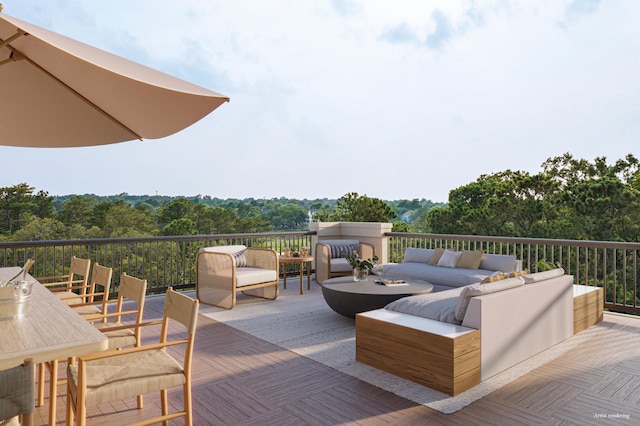 wooden deck featuring an outdoor living space