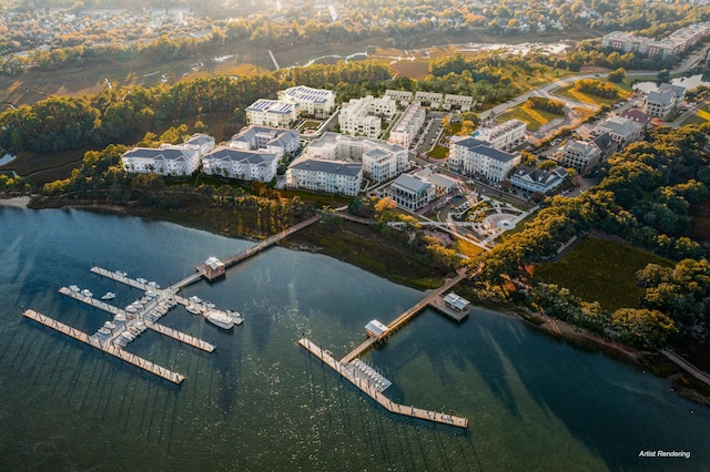 bird's eye view featuring a water view