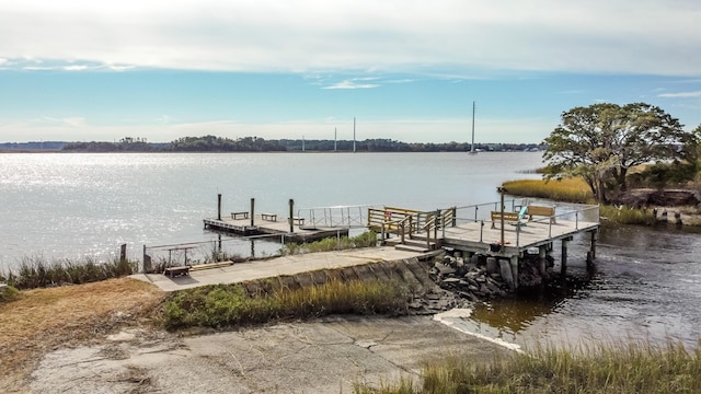 view of dock featuring a water view