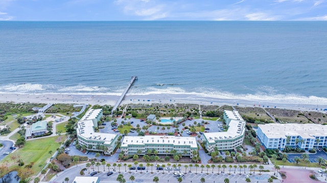 drone / aerial view with a view of the beach and a water view