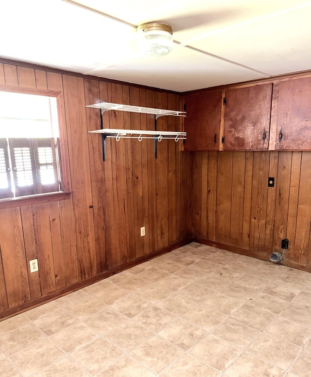 spare room featuring wooden walls
