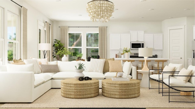 living room with a chandelier