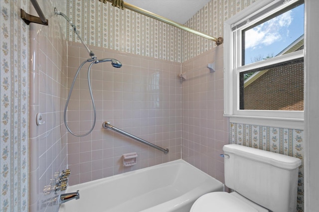 2912 Doncaster Dr, Charleston, SC 29414 - bathroom with wallpapered walls, bathing tub / shower combination, and toilet