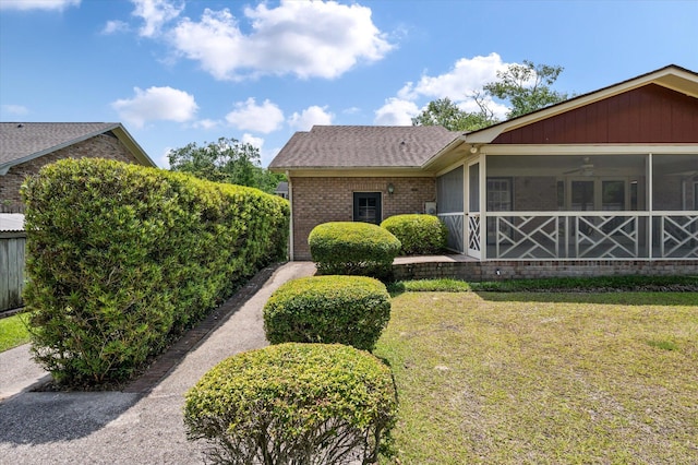 2912 Doncaster Dr, Charleston, SC 29414 - view of property exterior with a ceiling fan, brick siding, and a sunroom