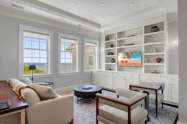1 King Unit 702, Charleston, SC 29401 - living area with baseboards and built in features