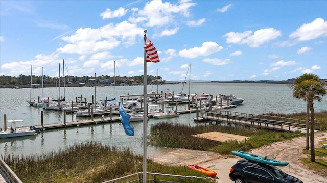 dock area featuring a water view