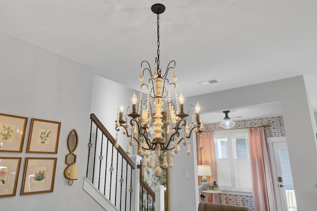 interior details with a chandelier