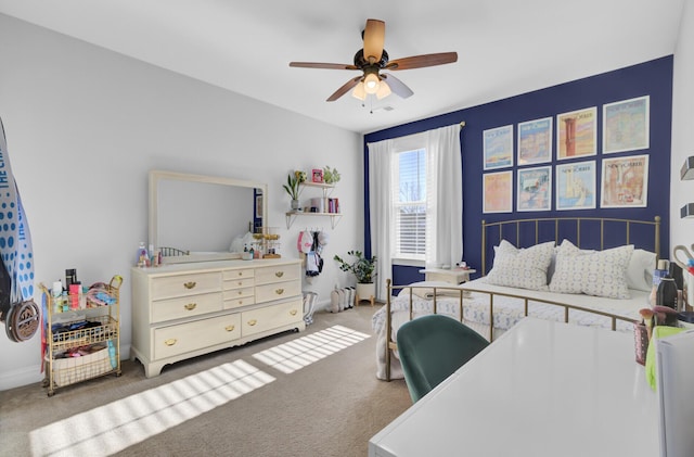 bedroom with carpet floors and ceiling fan