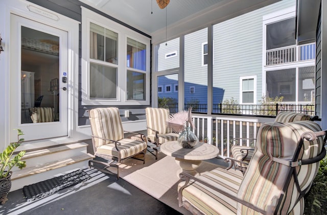 view of patio featuring ceiling fan