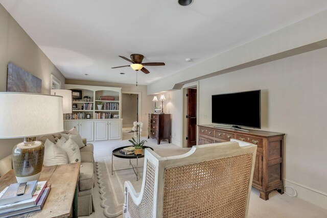 bedroom with carpet, ceiling fan, and lofted ceiling