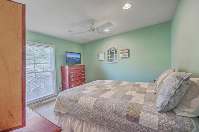 bedroom featuring a ceiling fan and recessed lighting