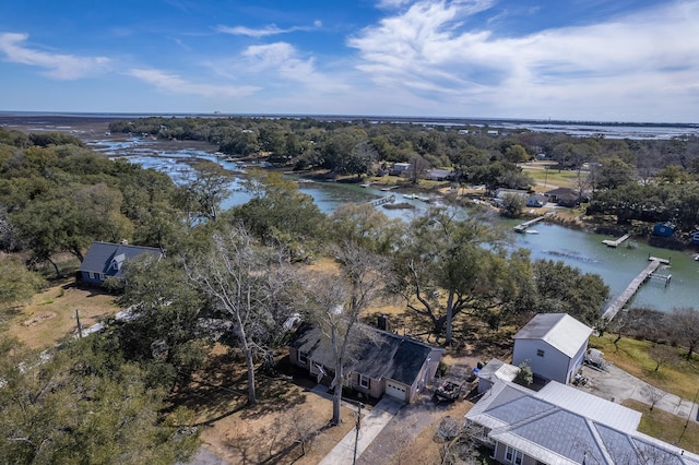 bird's eye view featuring a water view