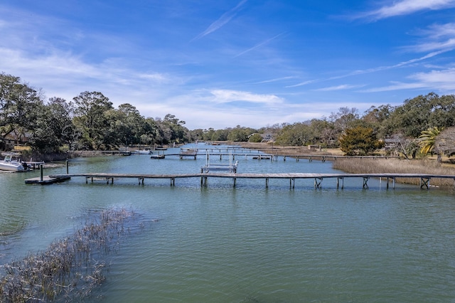 view of dock with a water view