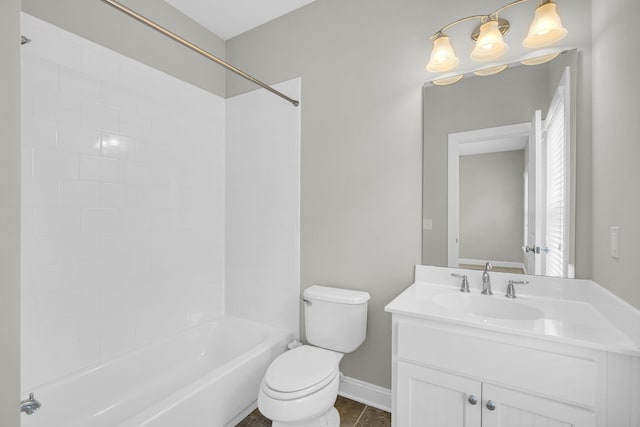 full bathroom featuring  shower combination, vanity, and toilet