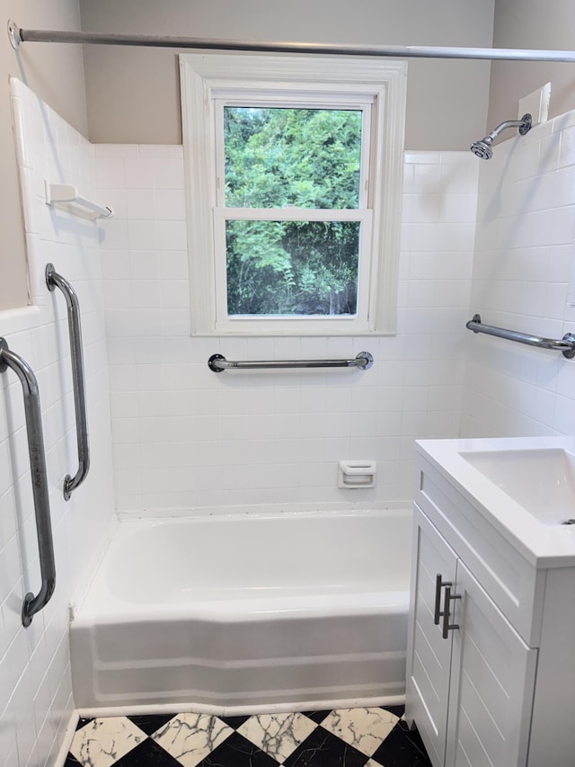 105 Dandridge Rd, Walterboro, SC 29488 - bathroom featuring tile walls, vanity, and bathing tub / shower combination