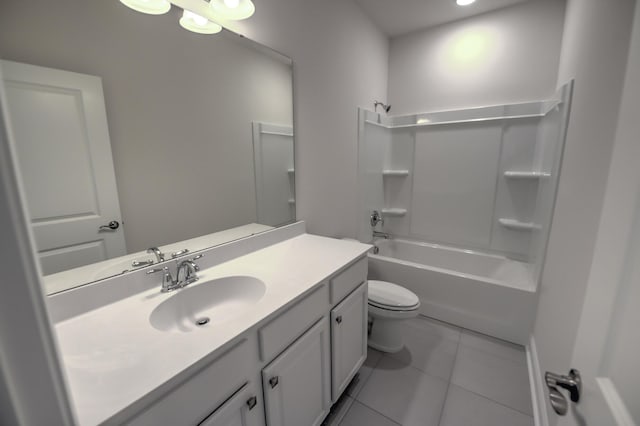 full bathroom with vanity, toilet, tub / shower combination, and tile patterned flooring