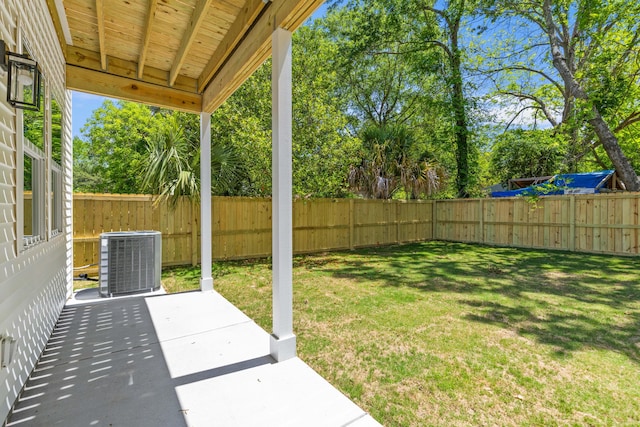 1917 Jason St, North Charleston, SC 29406 - view of yard with central air condition unit, a fenced backyard, and a patio area