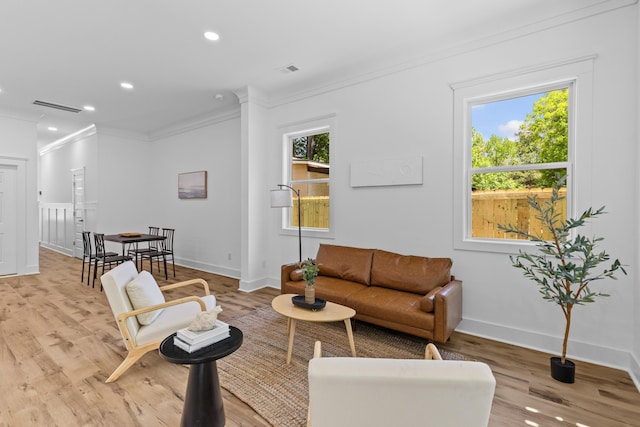 1917 Jason St, North Charleston, SC 29406 - living area with crown molding, recessed lighting, visible vents, and light wood-style floors