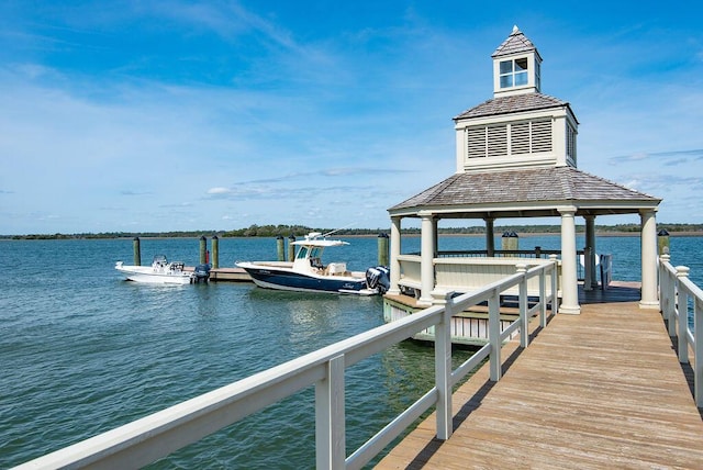 view of dock featuring a water view