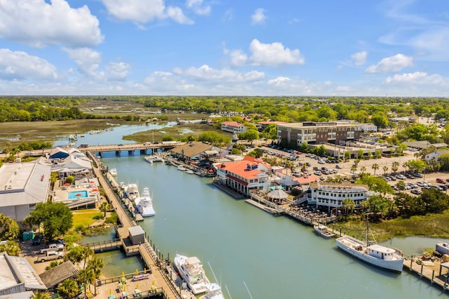 aerial view with a water view