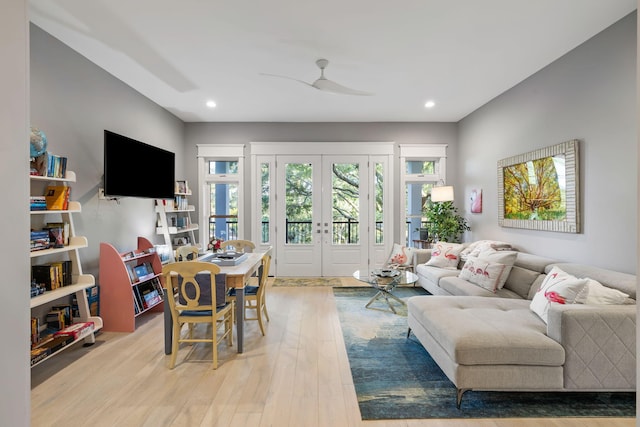 2213 Rolling Dune Rd, Seabrook Island, SC 29455 - living room featuring french doors, plenty of natural light, wood finished floors, a ceiling fan, and recessed lighting