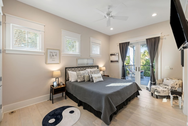 2213 Rolling Dune Rd, Seabrook Island, SC 29455 - bedroom featuring access to outside, light wood finished floors, french doors, baseboards, and recessed lighting