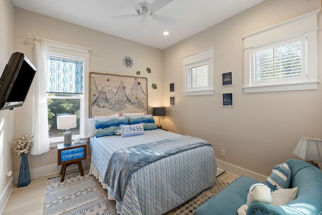 2213 Rolling Dune Rd, Seabrook Island, SC 29455 - bedroom featuring baseboards, wood finished floors, recessed lighting, and a ceiling fan