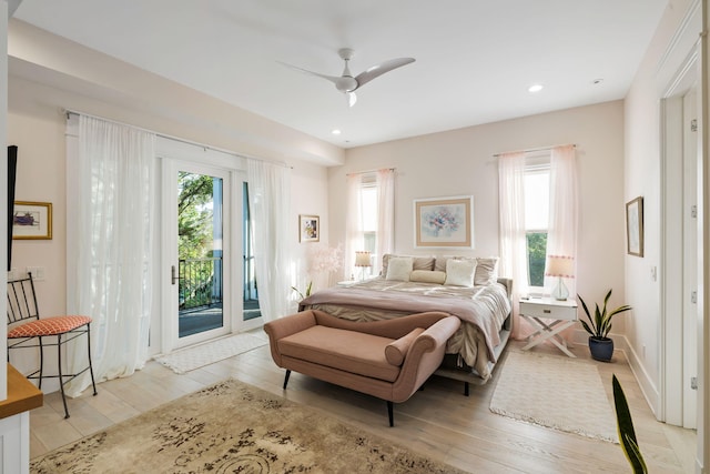 2213 Rolling Dune Rd, Seabrook Island, SC 29455 - bedroom featuring access to exterior, hardwood / wood-style flooring, recessed lighting, ceiling fan, and baseboards